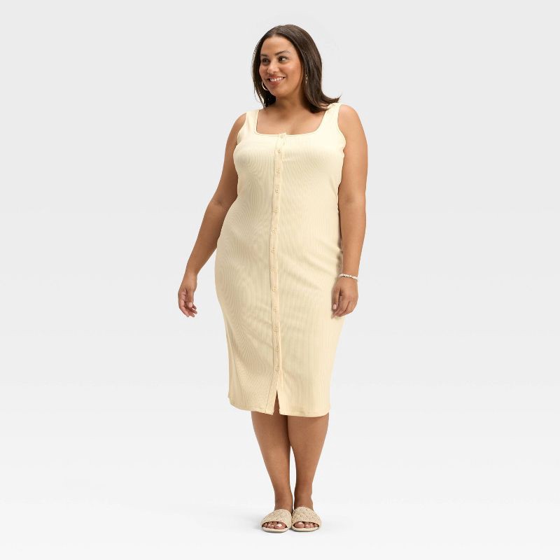 slide 1 of 3, Women's Knit Button-Front Midi Dress - A New Day™ Cream XXL, 1 ct