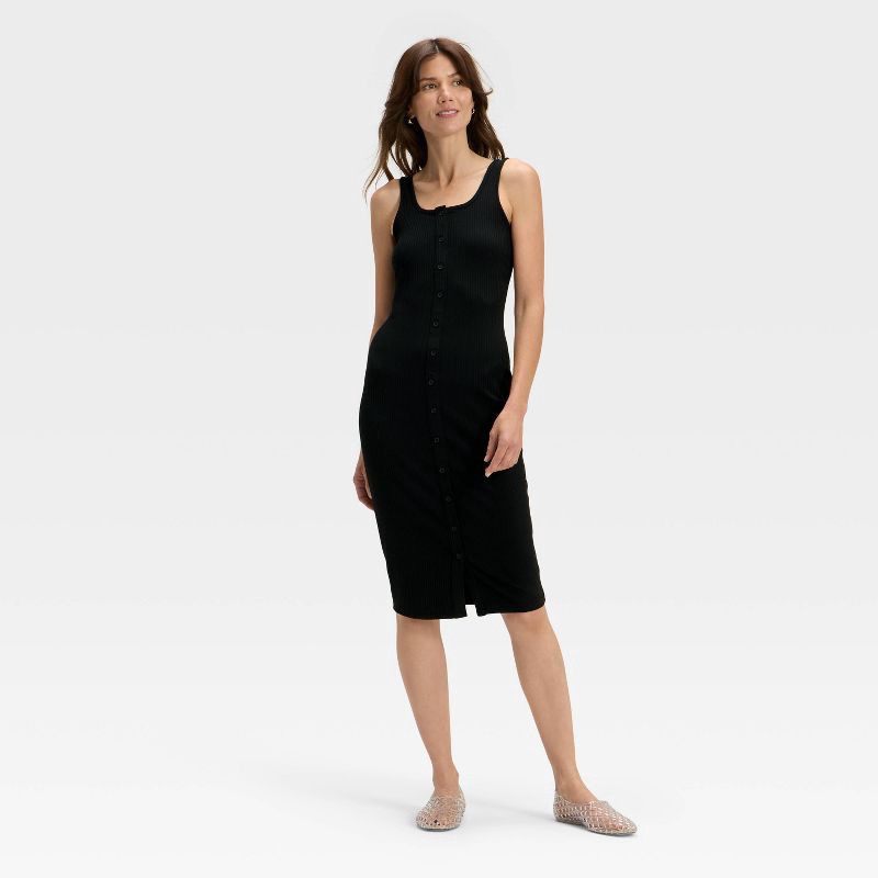 slide 1 of 3, Women's Knit Button-Front Midi Dress - A New Day™ Black M, 1 ct