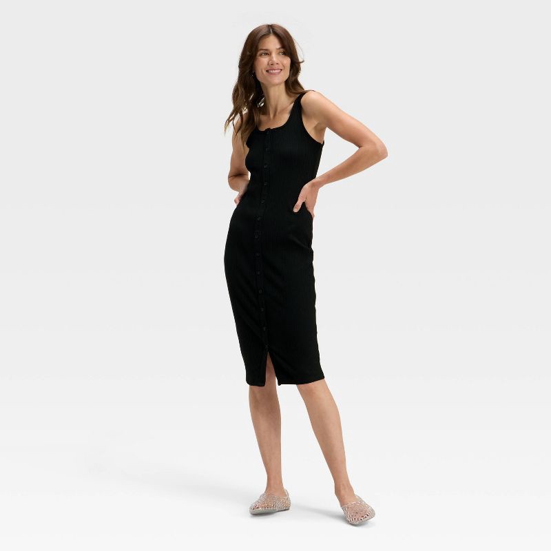 slide 3 of 3, Women's Knit Button-Front Midi Dress - A New Day™ Black L, 1 ct
