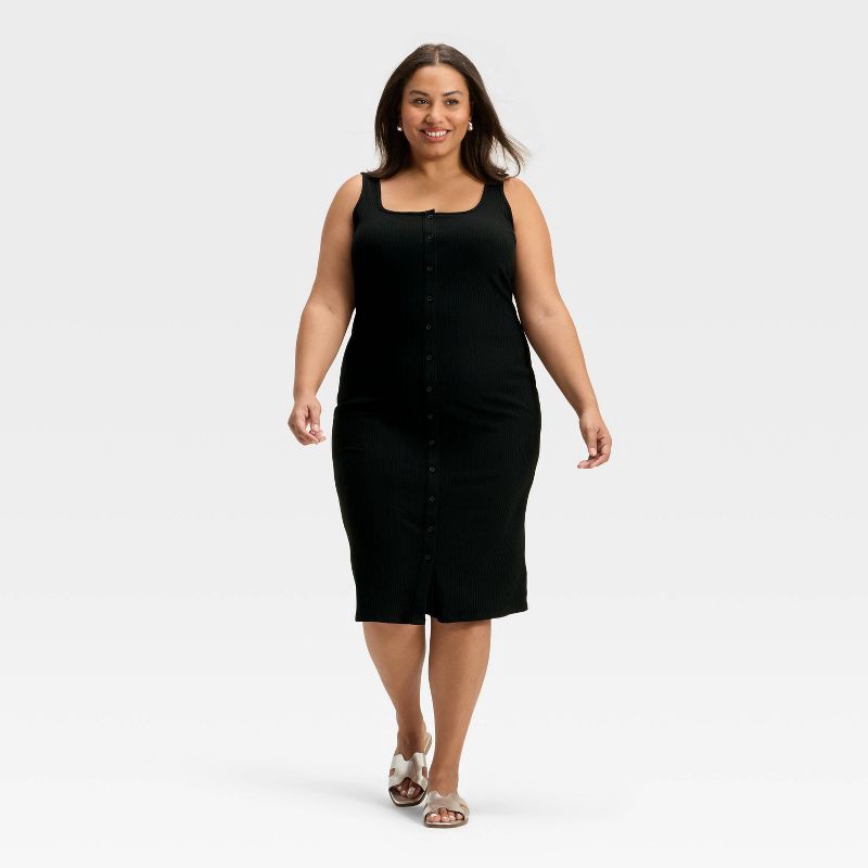slide 3 of 3, Women's Knit Button-Front Midi Dress - A New Day™ Black XXL, 1 ct