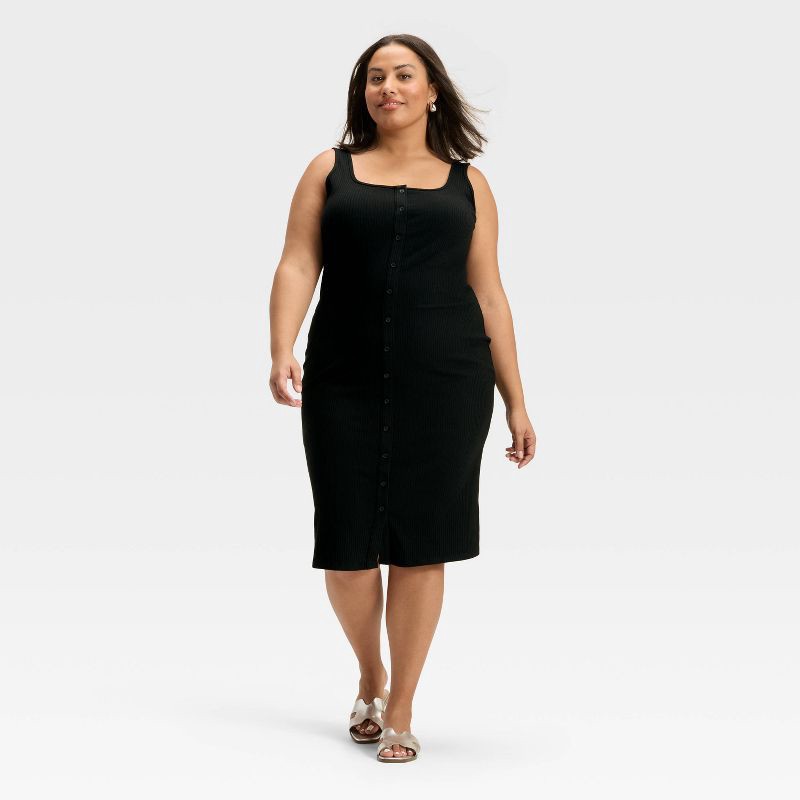 slide 1 of 3, Women's Knit Button-Front Midi Dress - A New Day™ Black XXL, 1 ct