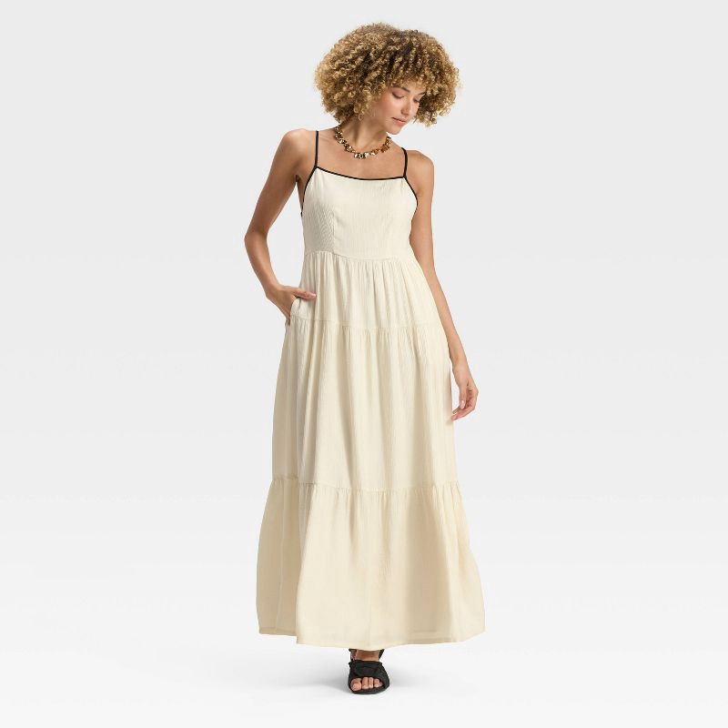 slide 3 of 3, Women's Tiered Maxi A-Line Dress - A New Day™ White L, 1 ct
