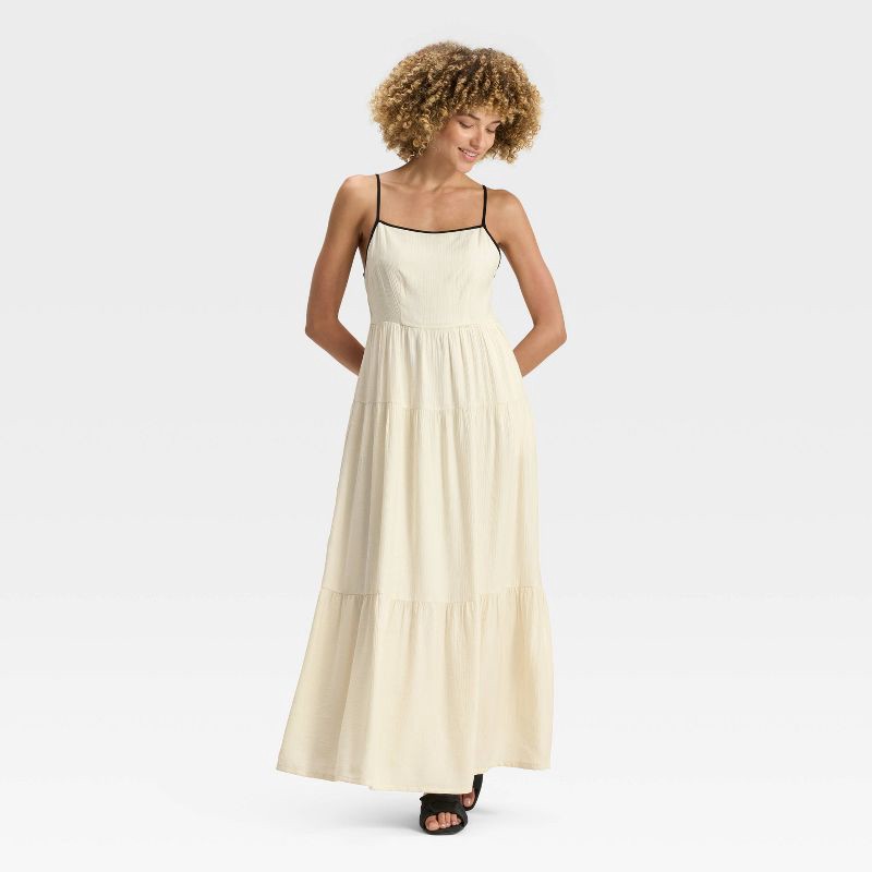 slide 1 of 3, Women's Tiered Maxi A-Line Dress - A New Day™ White L, 1 ct