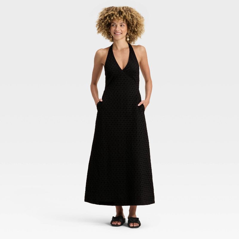 slide 3 of 3, Women's Eyelet Maxi A-Line Dress - A New Day™ Black M, 1 ct