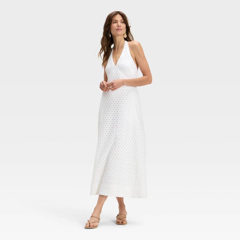 slide 3 of 3, Women's Eyelet Maxi A-Line Dress - A New Day™ White L, 1 ct