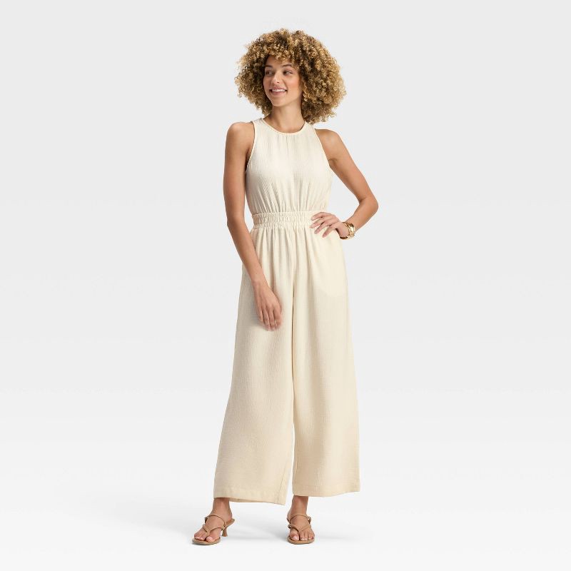 slide 1 of 3, Women's Modern Gauze Jumpsuit - A New Day™ Cream XL, 1 ct