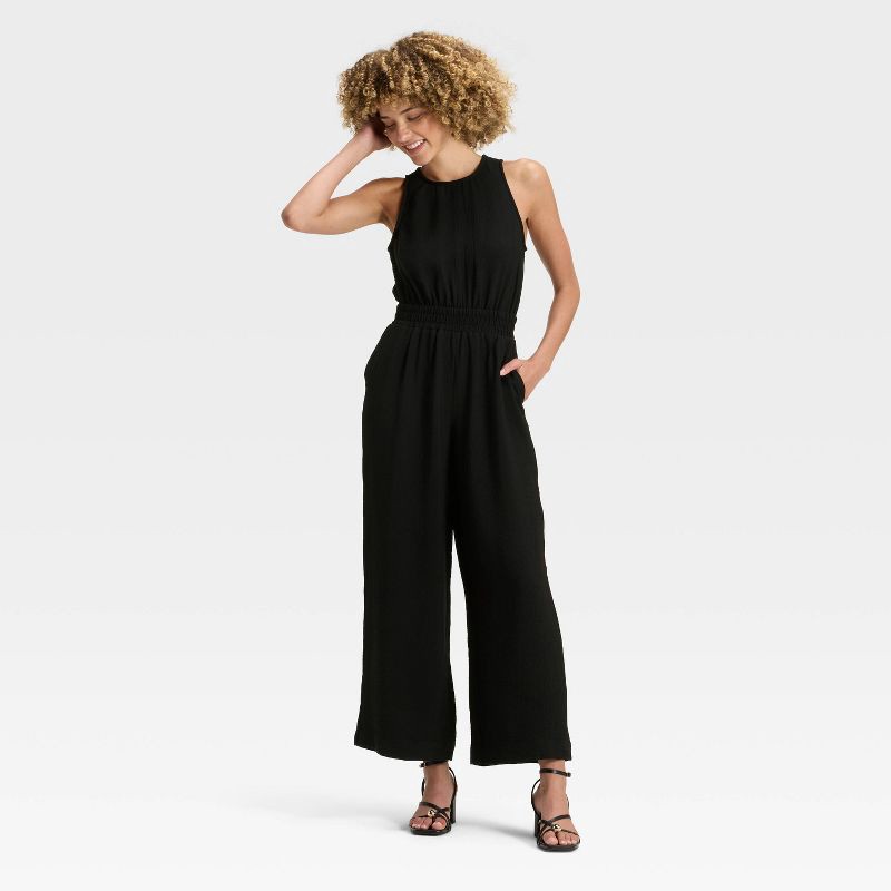 slide 1 of 3, Women's Modern Gauze Jumpsuit - A New Day™ Black L, 1 ct