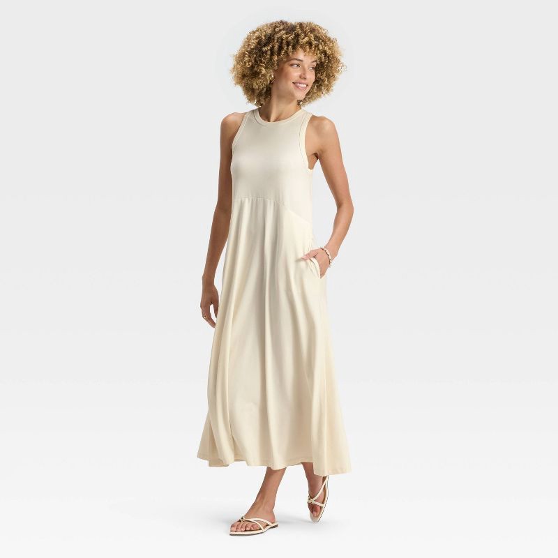 slide 3 of 3, Women's Knit Maxi Tank Dress - A New Day™ Cream XS, 1 ct