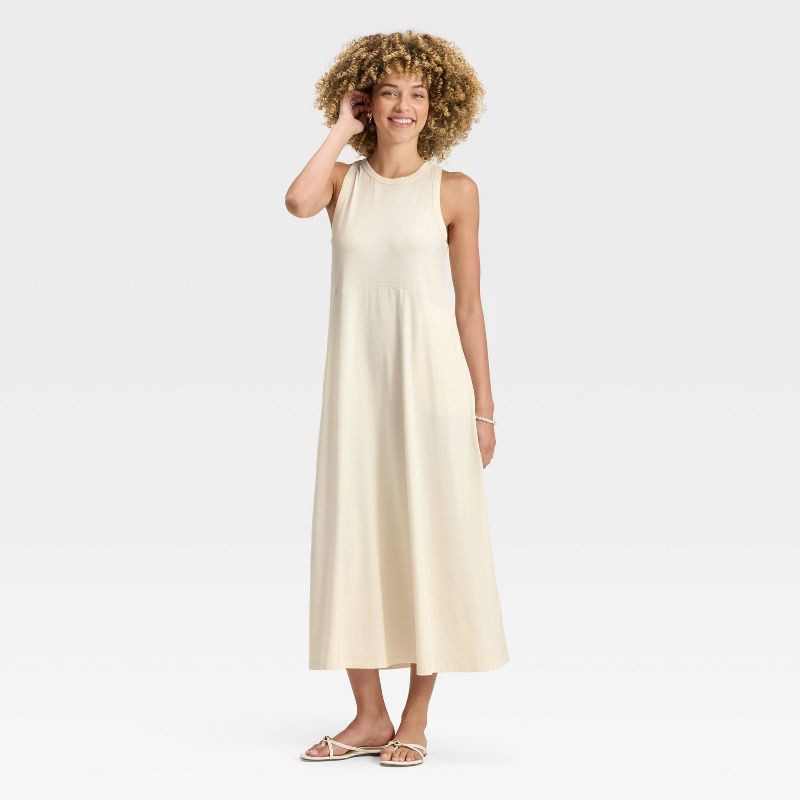 slide 1 of 3, Women's Knit Maxi Tank Dress - A New Day™ Cream XS, 1 ct