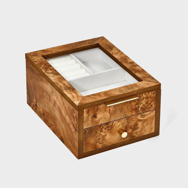 slide 1 of 2, Small Burlwood Veneer Jewelry Organizer Box - A New Day™ Brown, 1 ct