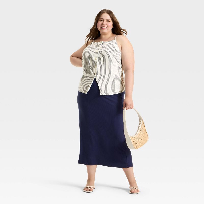 slide 3 of 3, Women's Linen Blend Button Front Vest - A New Day™ Navy Striped XXL, 1 ct