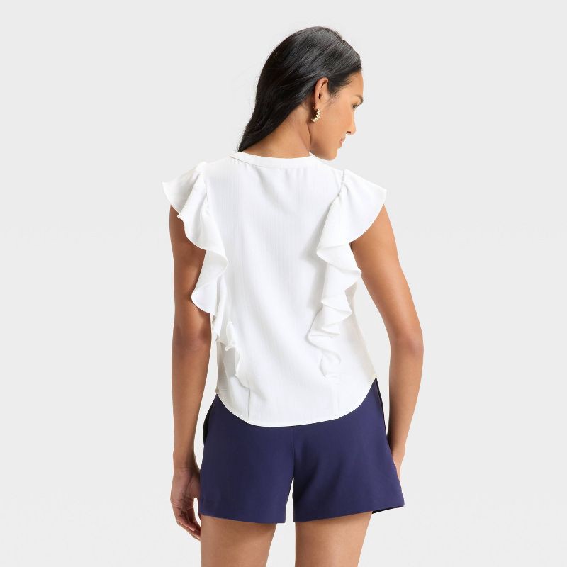 slide 2 of 3, Women's Ruffle Short Sleeve Blouse - A New Day™ White XS, 1 ct