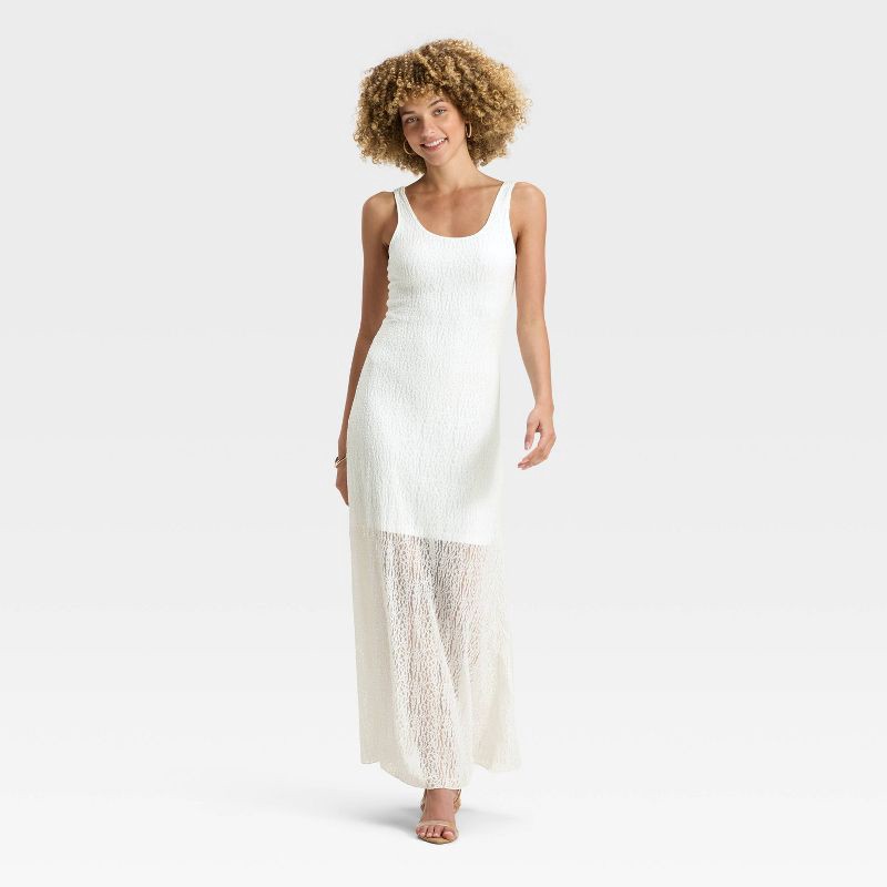 slide 3 of 3, Women's Textured Knit Maxi Dress - A New Day™ White XL, 1 ct