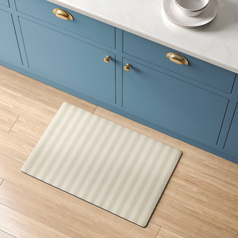 slide 2 of 4, 1'8"x2'6" Low Profile Kitchen Mat Oatmeal Striped - Room Essentials™, 1 ct