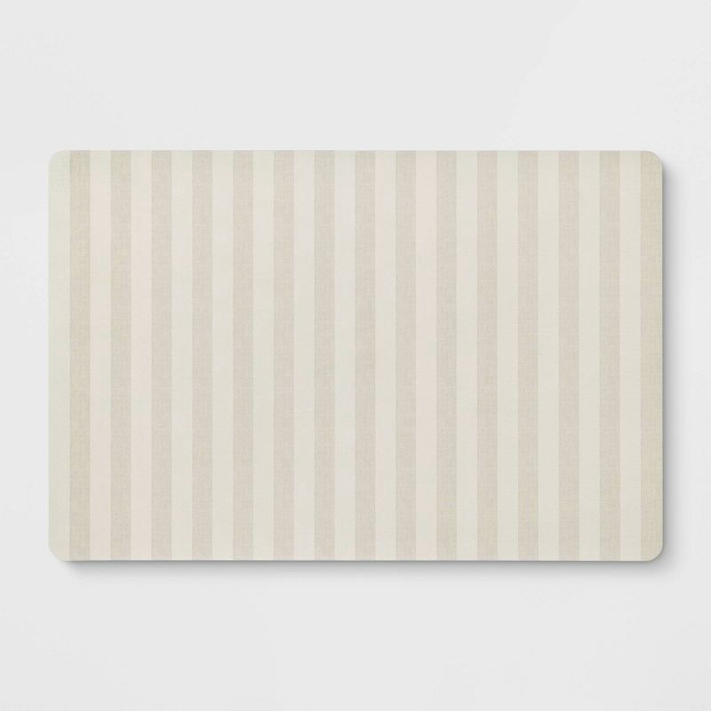 slide 1 of 4, 1'8"x2'6" Low Profile Kitchen Mat Oatmeal Striped - Room Essentials™, 1 ct