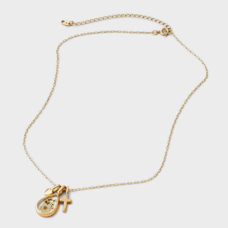 slide 3 of 4, Bella Uno Bellissima 14K Gold Dipped Meadow Flowers with Cross and Heart Pendant Necklace - Gold, 1 ct