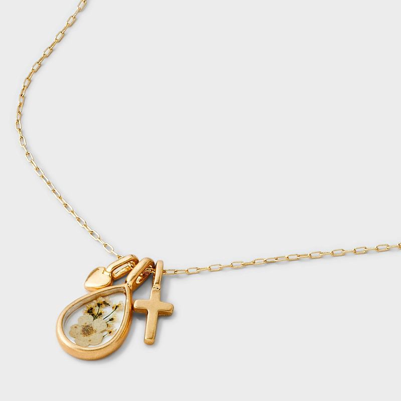 slide 4 of 4, Bella Uno Bellissima 14K Gold Dipped Meadow Flowers with Cross and Heart Pendant Necklace - Gold, 1 ct