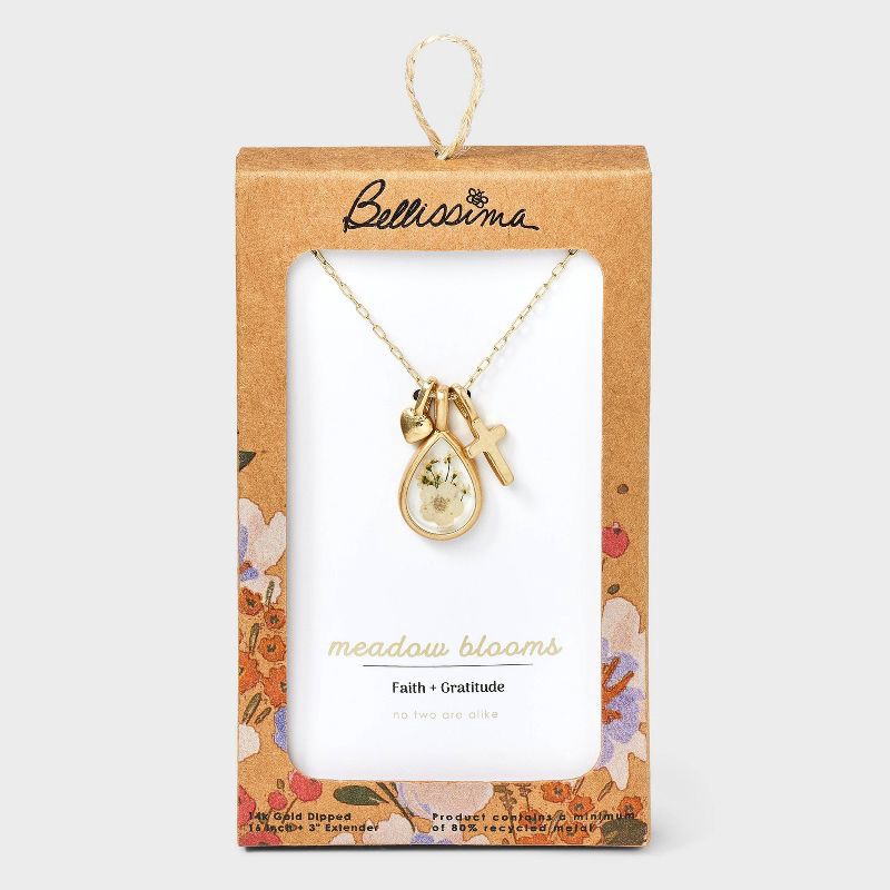 slide 1 of 4, Bella Uno Bellissima 14K Gold Dipped Meadow Flowers with Cross and Heart Pendant Necklace - Gold, 1 ct