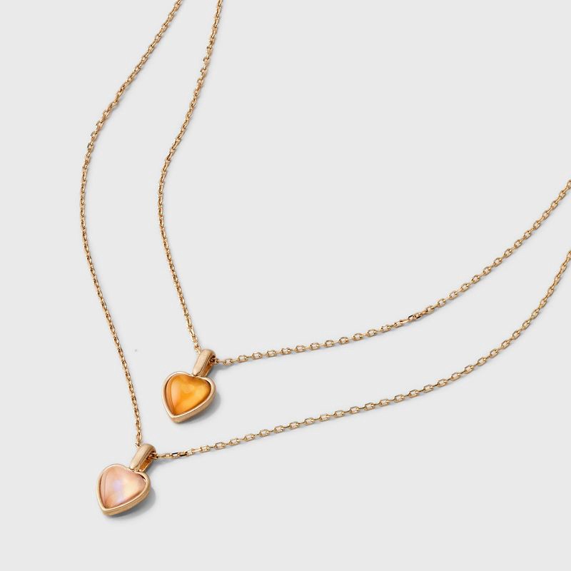 slide 4 of 4, Bella Uno Bellissima 14K Gold Dipped Heart Moodstone Pendant Necklace Set 2pc - Gold, 2 ct