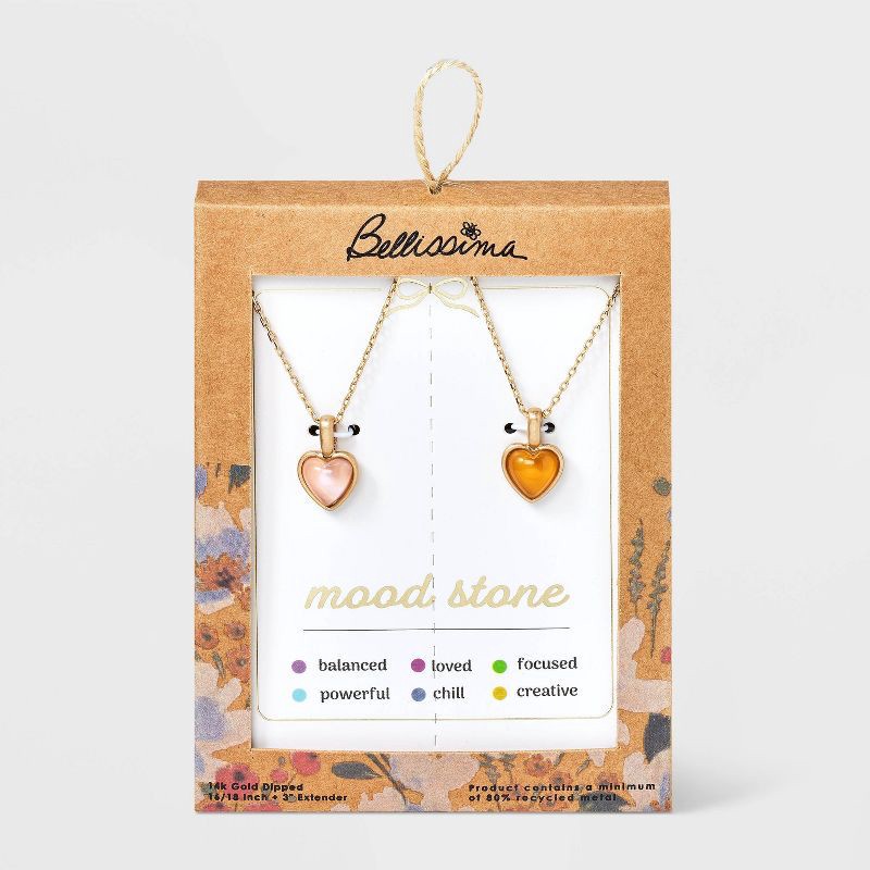 slide 1 of 4, Bella Uno Bellissima 14K Gold Dipped Heart Moodstone Pendant Necklace Set 2pc - Gold, 2 ct
