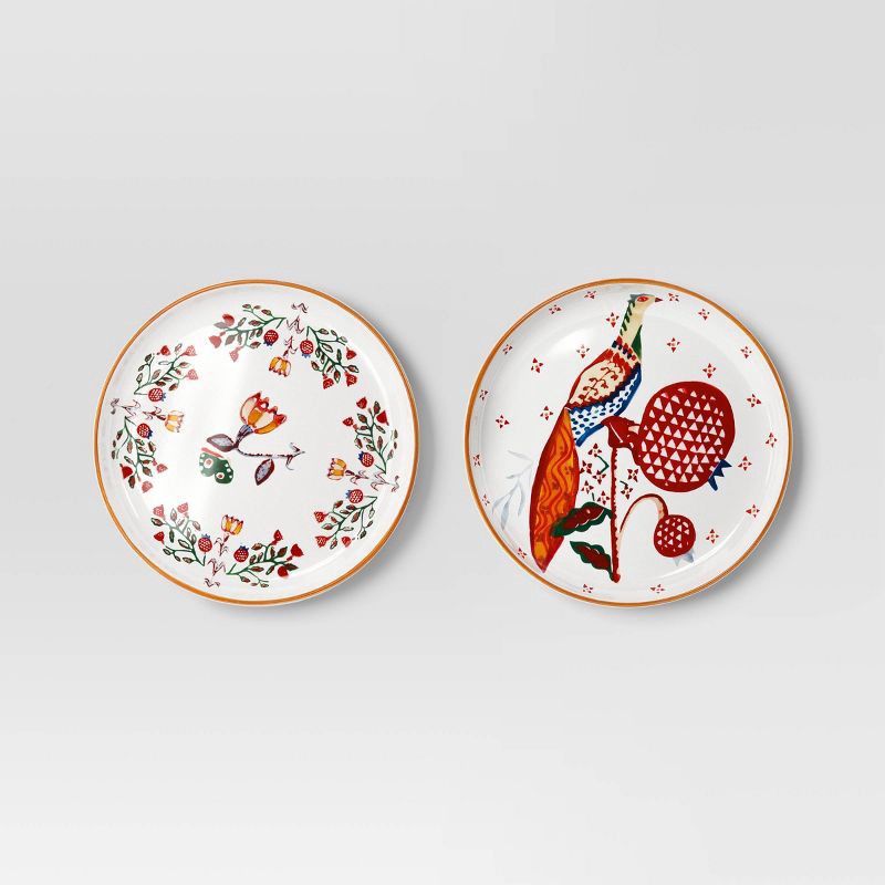 slide 1 of 5, 7" 2pk Stoneware Layering Pheasant/Floral Plates - Threshold™, 2 ct