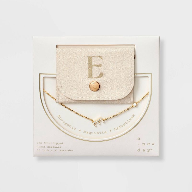 slide 1 of 4, 14K Gold Dipped Cubic Zirconia E Initial Necklace - A New Day™ Gold, 1 ct