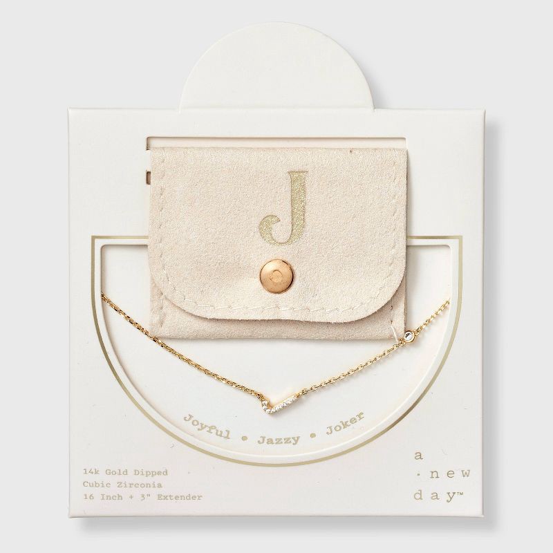 slide 1 of 4, 14K Gold Dipped Cubic Zirconia J Initial Necklace - A New Day™ Gold, 1 ct