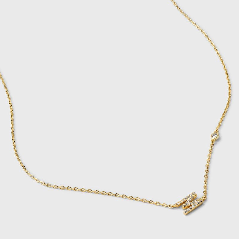 slide 4 of 4, 14K Gold Dipped Cubic Zirconia M Initial Necklace - A New Day™ Gold, 1 ct