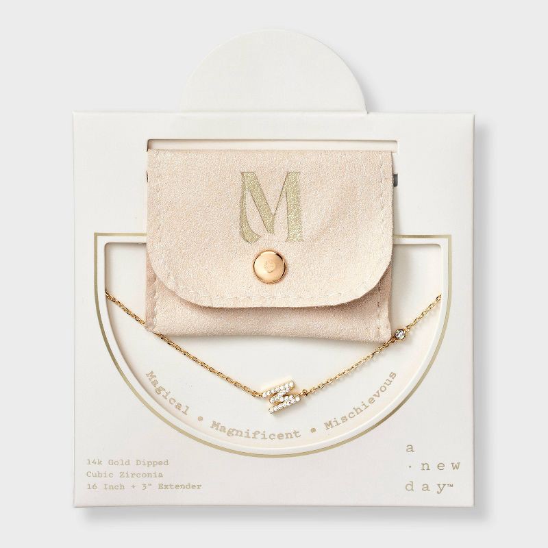 slide 1 of 4, 14K Gold Dipped Cubic Zirconia M Initial Necklace - A New Day™ Gold, 1 ct