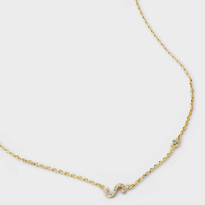 slide 4 of 4, 14K Gold Dipped Cubic Zirconia S Initial Necklace - A New Day™ Gold, 1 ct