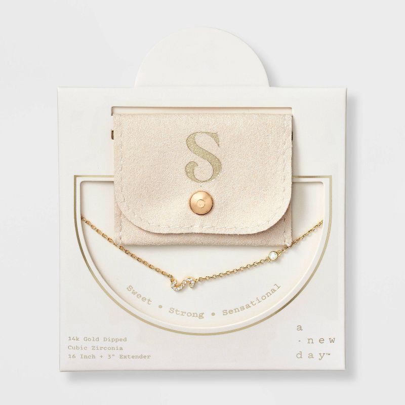 slide 1 of 4, 14K Gold Dipped Cubic Zirconia S Initial Necklace - A New Day™ Gold, 1 ct