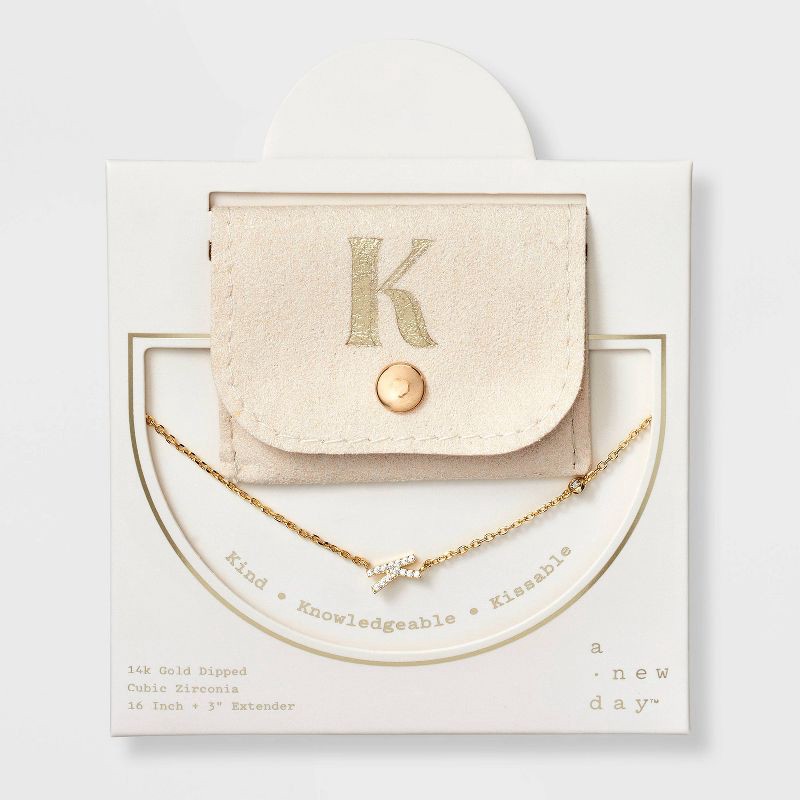 slide 1 of 4, 14K Gold Dipped Cubic Zirconia K Initial Necklace - A New Day™ Gold, 1 ct
