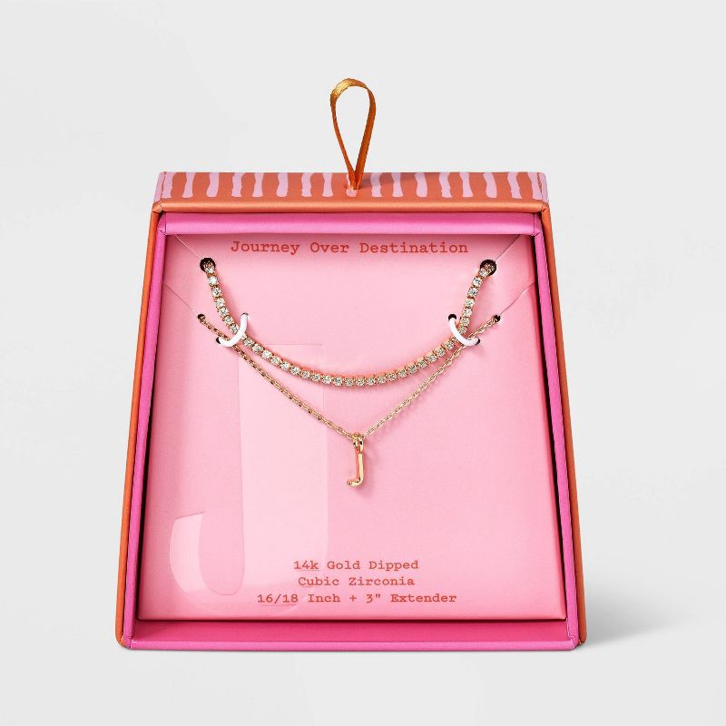 slide 1 of 3, 14K Gold Dipped Cubic Zirconia "J" Initial Necklace Set 2pc - A New Day™ Gold, 2 ct