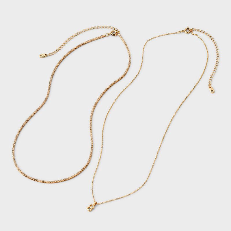 slide 2 of 3, 14K Gold Dipped Cubic Zirconia "B" Initial Necklace Set 2pc - A New Day™ Gold, 2 ct