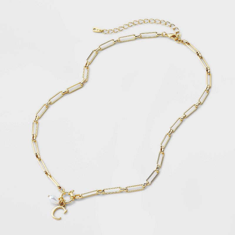 slide 3 of 4, 14K Gold Dipped Pearl Charm on Chain "C" Initial Necklace - A New Day™ Gold, 1 ct