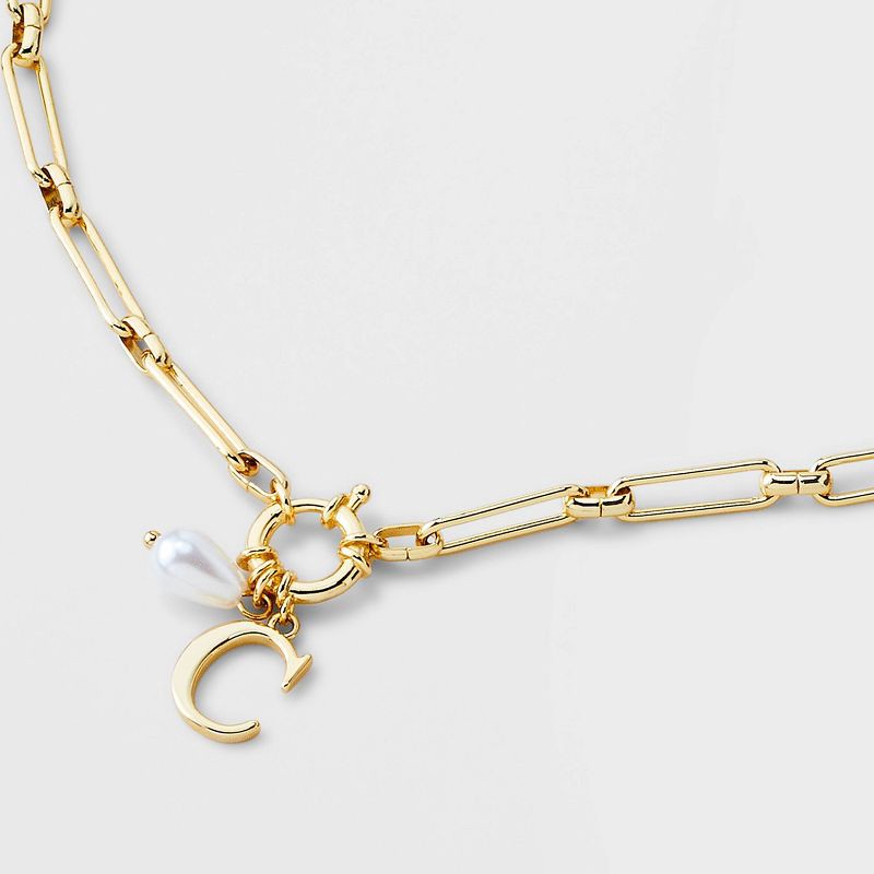 slide 4 of 4, 14K Gold Dipped Pearl Charm on Chain "C" Initial Necklace - A New Day™ Gold, 1 ct