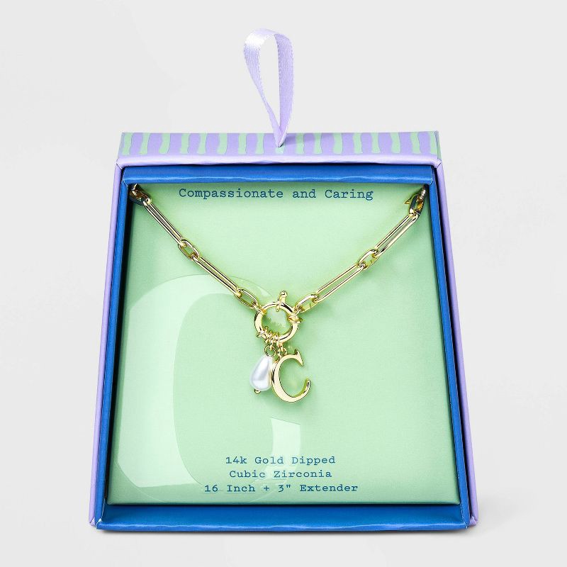 slide 1 of 4, 14K Gold Dipped Pearl Charm on Chain "C" Initial Necklace - A New Day™ Gold, 1 ct