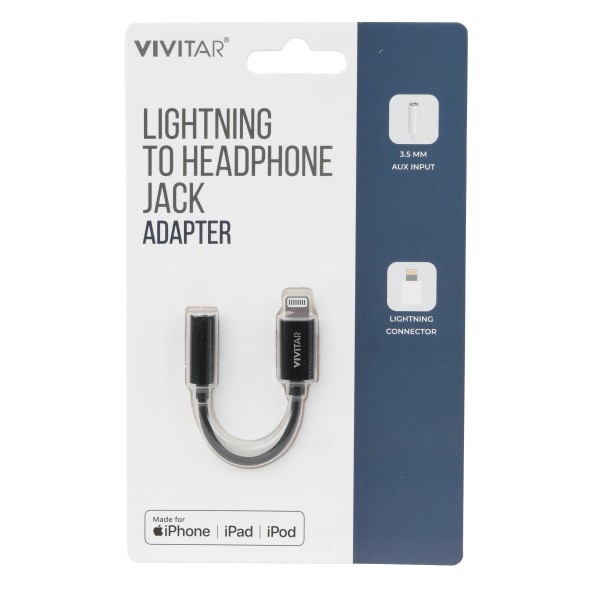 slide 1 of 2, Vivitar Lightning To Headphone Jack Adapter, Black, Nil2002-Blk-Stk-24, 1 ct