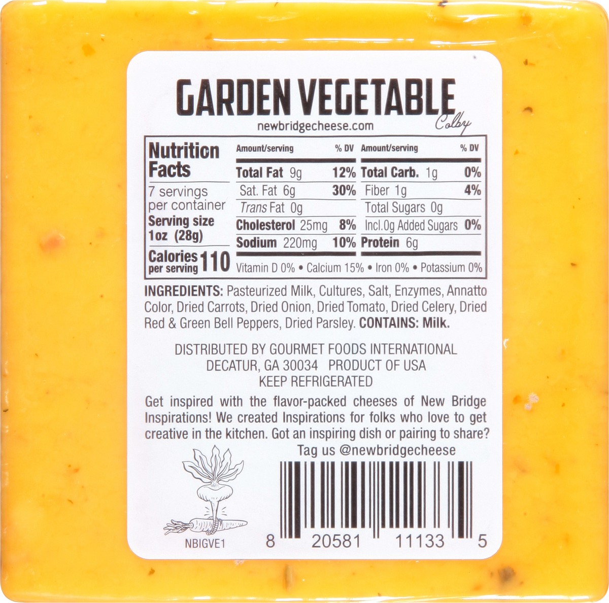 slide 3 of 13, New Bridge Garden Vegetable Colby Cheese 7 oz, 7 oz