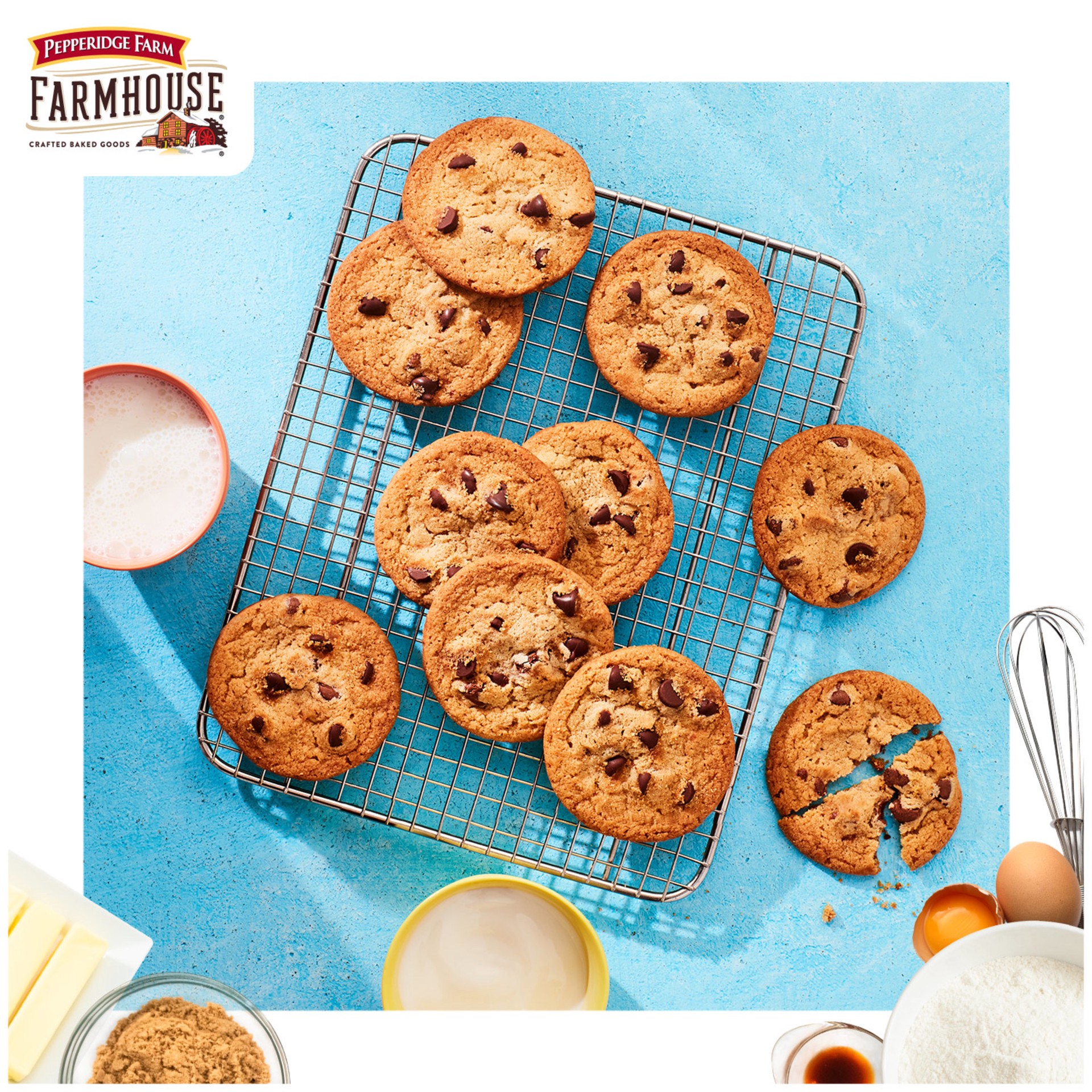 slide 7 of 9, Pepperidge Farm Farmhouse Thin and Crispy Milk Chocolate Chip Cookies, 6.9 OZ Bag (14 Cookies), 6.9 oz