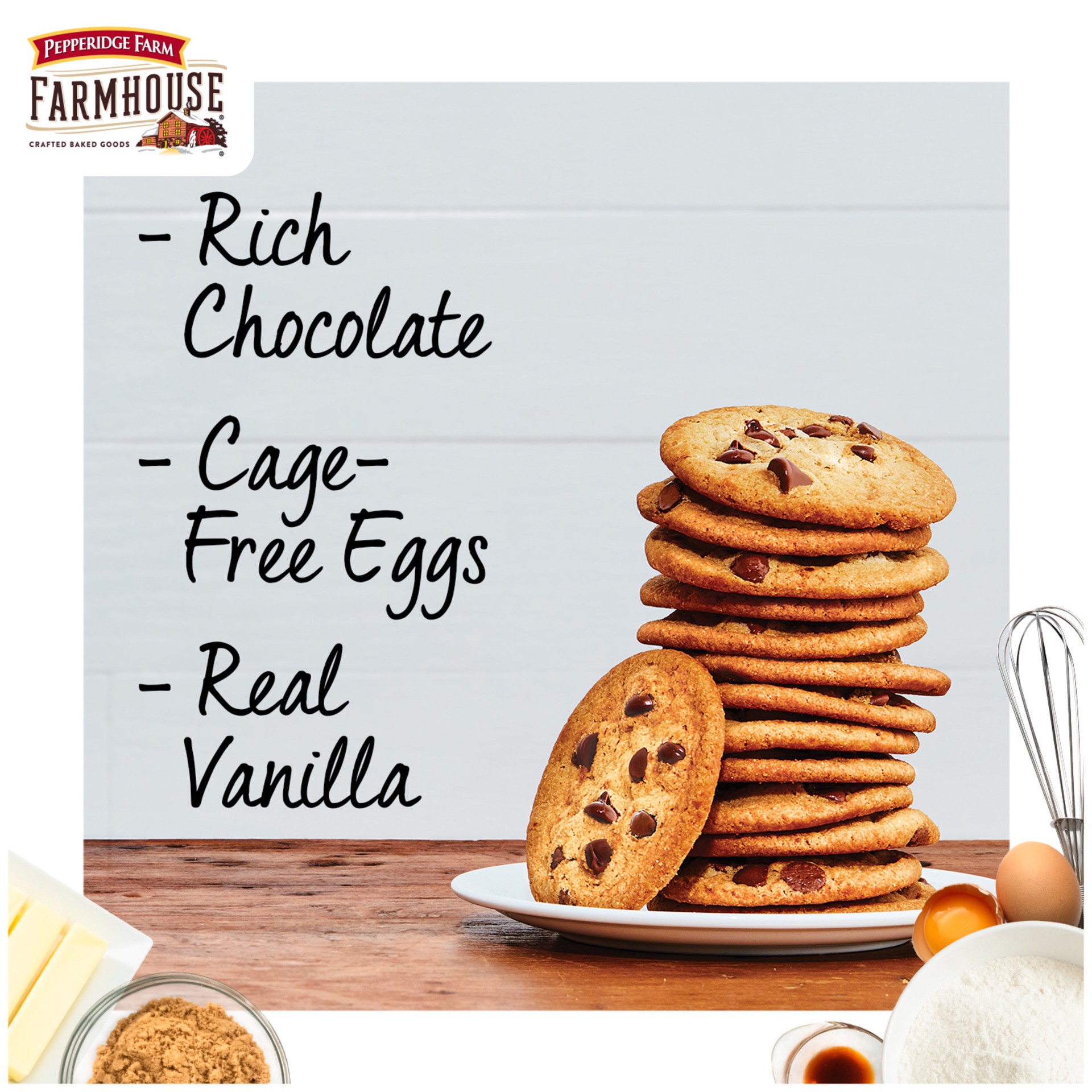 slide 5 of 9, Pepperidge Farm Farmhouse Thin and Crispy Milk Chocolate Chip Cookies, 6.9 OZ Bag (14 Cookies), 6.9 oz