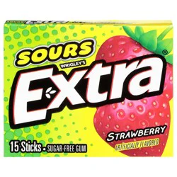Extra Sours Strawberry Sugar Free Chewing Gum, 15 Stick Pack