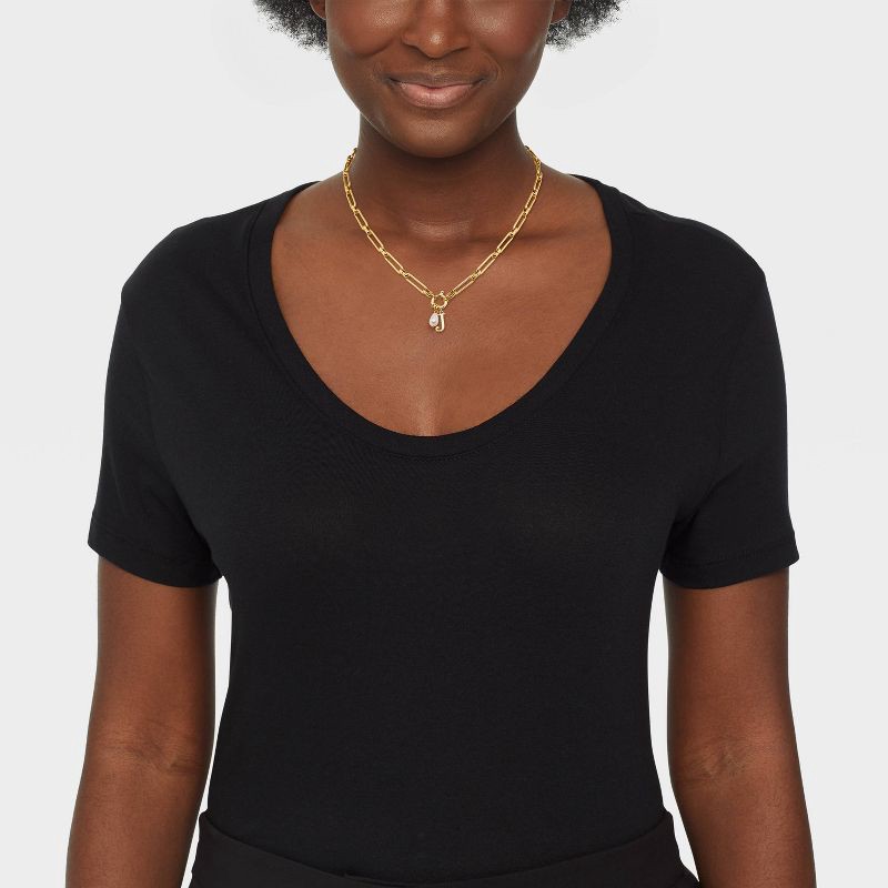 slide 2 of 4, 14K Gold Dipped Pearl Charm on Chain "J" Initial Necklace - A New Day™ Gold, 1 ct