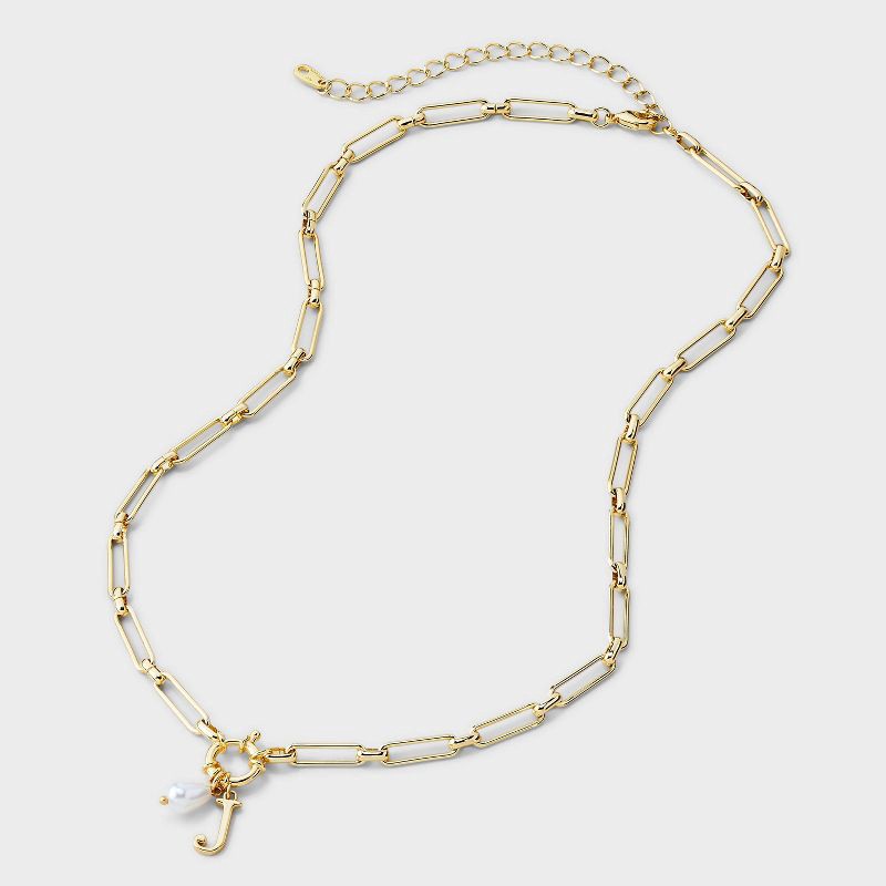 slide 3 of 4, 14K Gold Dipped Pearl Charm on Chain "J" Initial Necklace - A New Day™ Gold, 1 ct