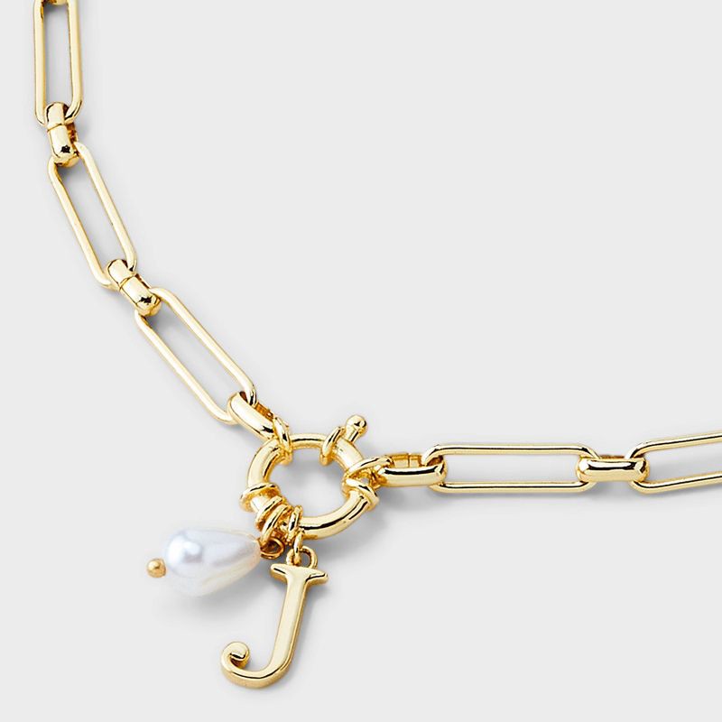 slide 4 of 4, 14K Gold Dipped Pearl Charm on Chain "J" Initial Necklace - A New Day™ Gold, 1 ct