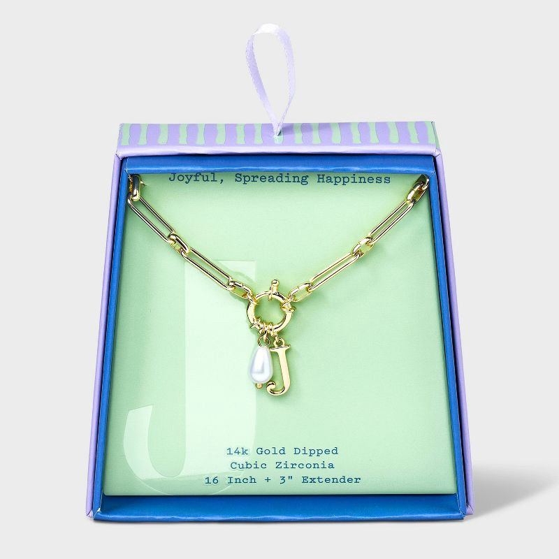 slide 1 of 4, 14K Gold Dipped Pearl Charm on Chain "J" Initial Necklace - A New Day™ Gold, 1 ct