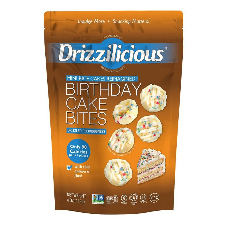 slide 1 of 4, Drizzilicious Birthday Cake Drizzled Mini Rice Cake - 4oz, 4 oz