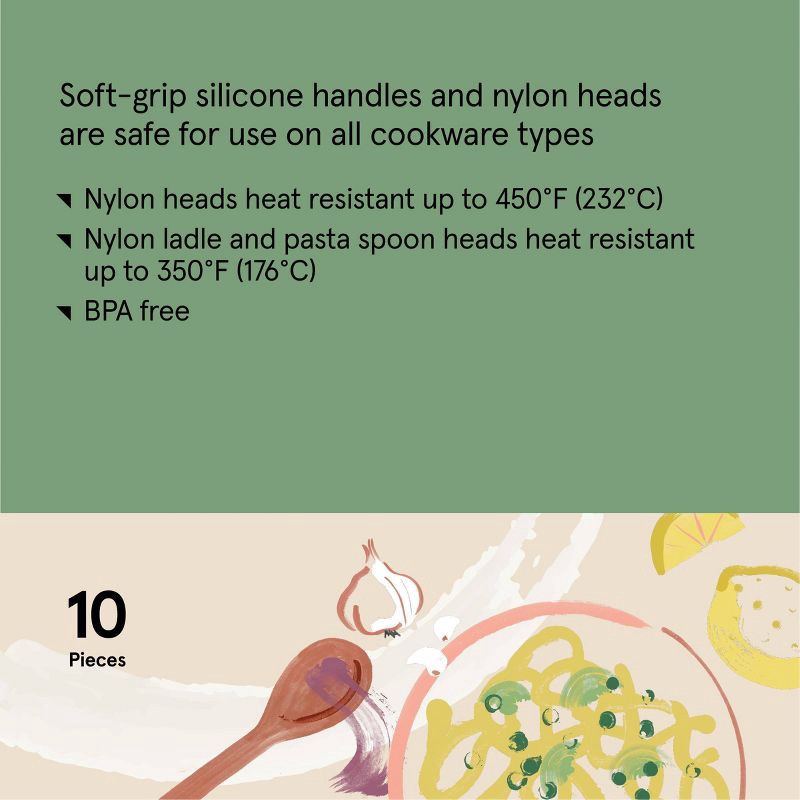 slide 5 of 6, 10pc Nylon Kitchen Utensil Set Gray - Figmint™, 10 ct