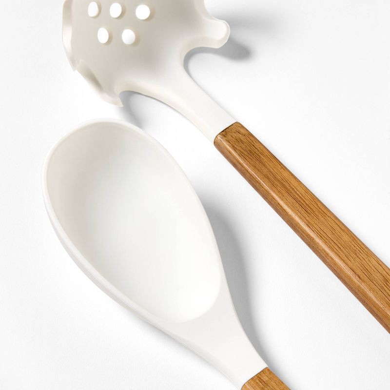 slide 3 of 6, 10pc Silicone/Acacia Kitchen Utensil Set Cream - Figmint™, 10 ct