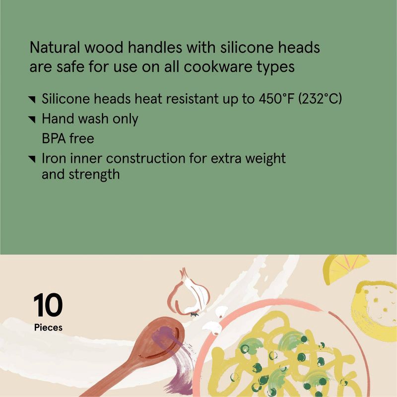 slide 5 of 6, 10pc Silicone/Acacia Kitchen Utensil Set Cream - Figmint™, 10 ct